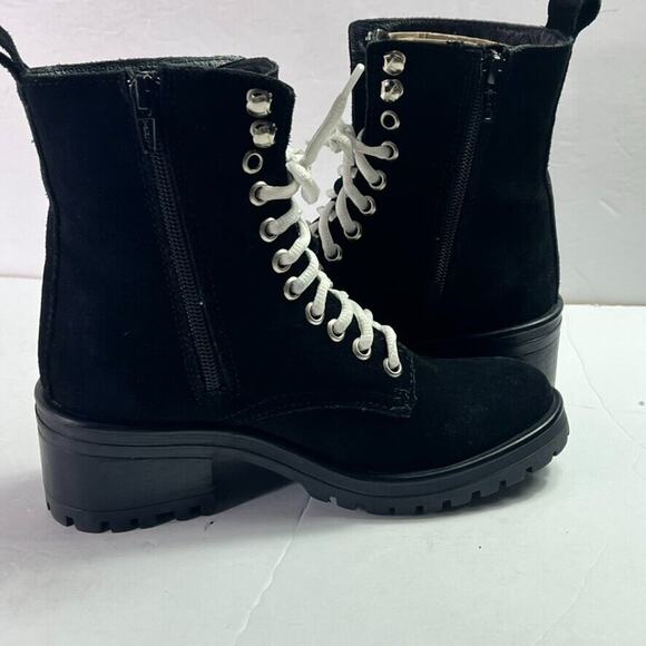 Steve Madden Boots Bootie Womens Sz 5.5 Black Gloat Suede Zip Laces Ankle - Picture 6 of 12